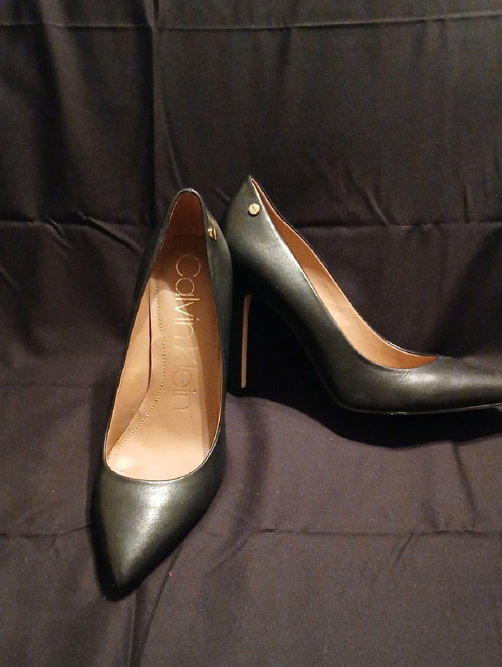 Calvin Klein Black Leather Pointed Stiletto Pumps